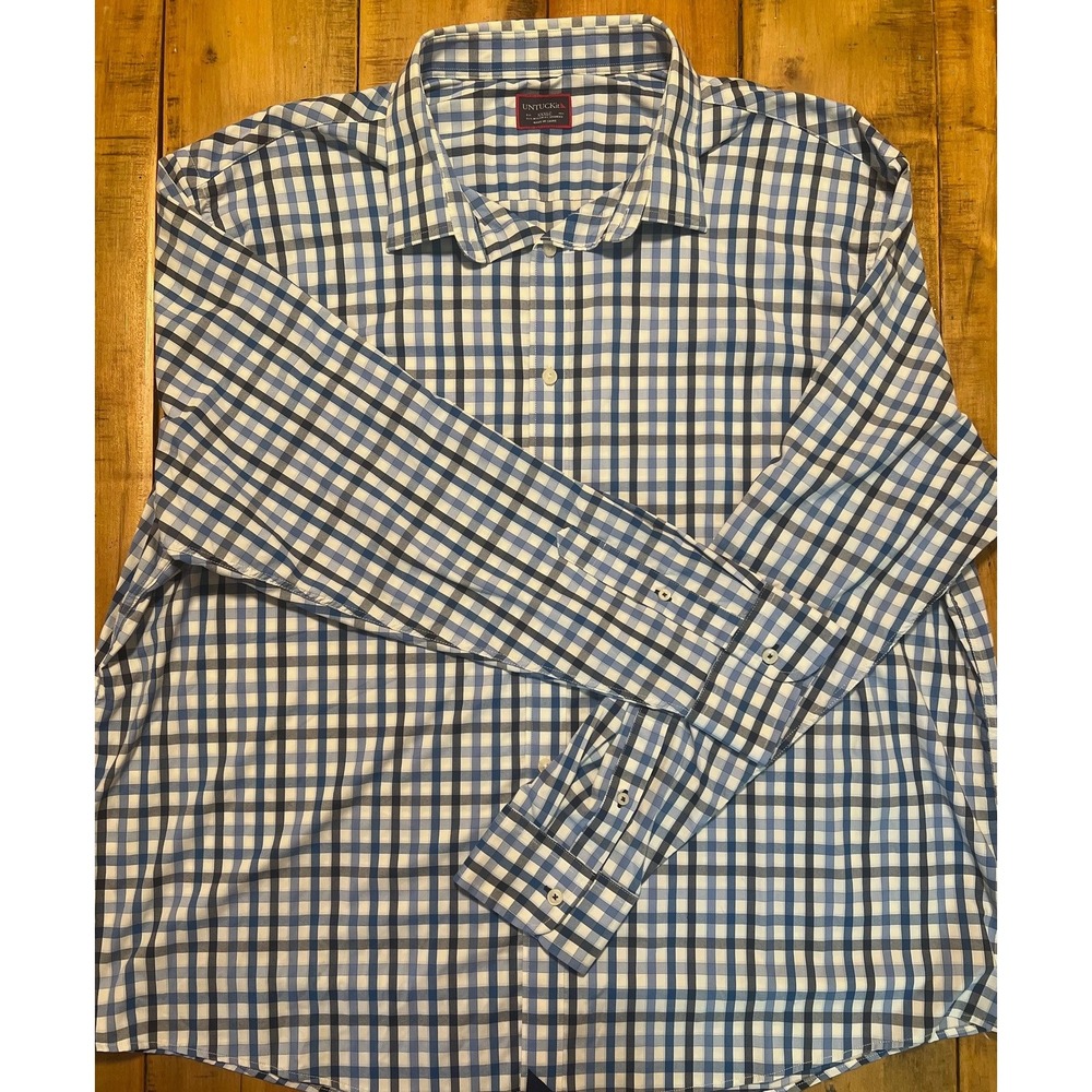 UNTUCKit XXXLC Blue Checkered Button Down Shirt Long‎ Sleeve